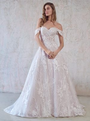 Evelina Bohemian A-line wedding dress with garden-inspired lace By Maggie Sottero Engagement